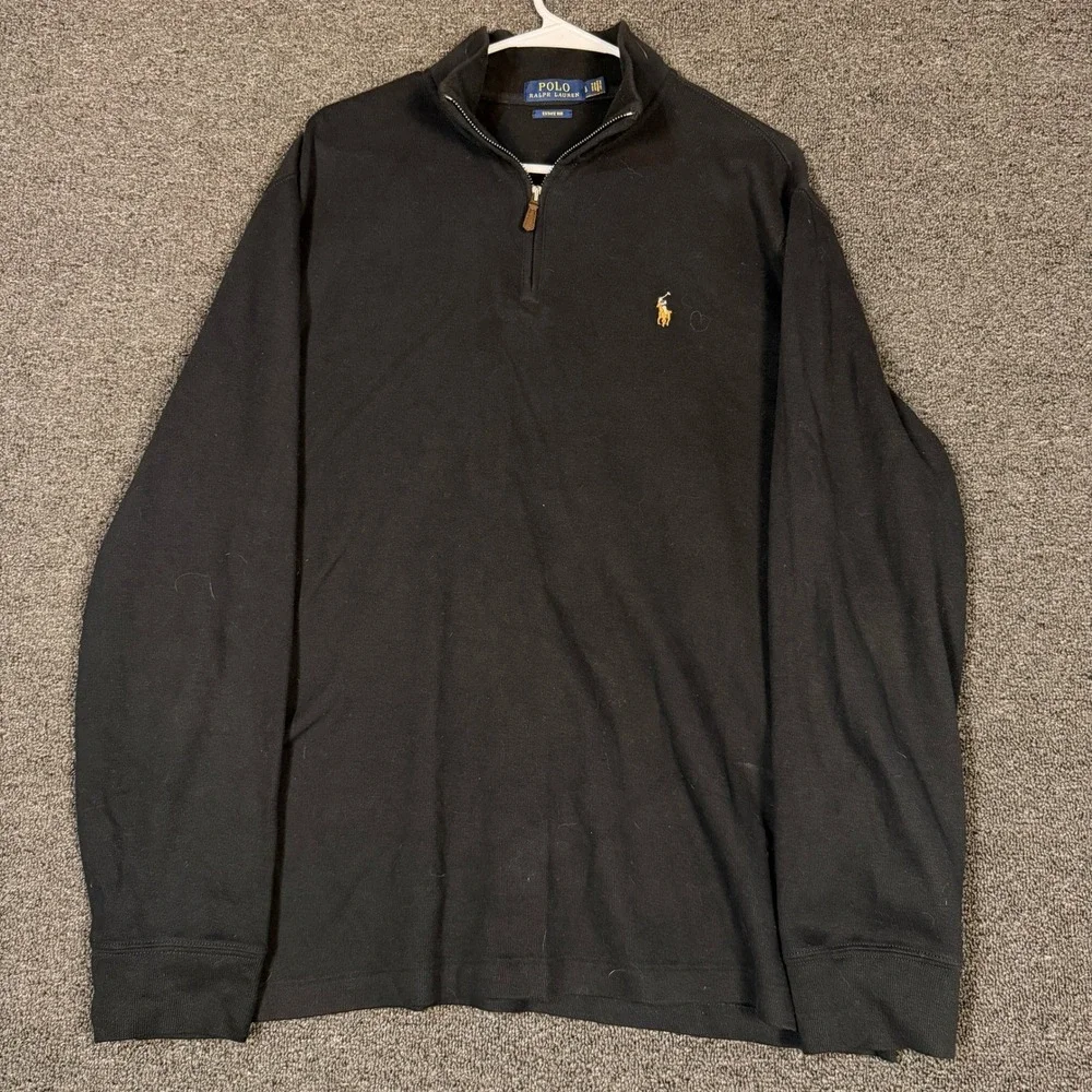 Polo Ralph Lauren Mens Estate Rib Quarter Zip Pullover Black Large Pony Logo